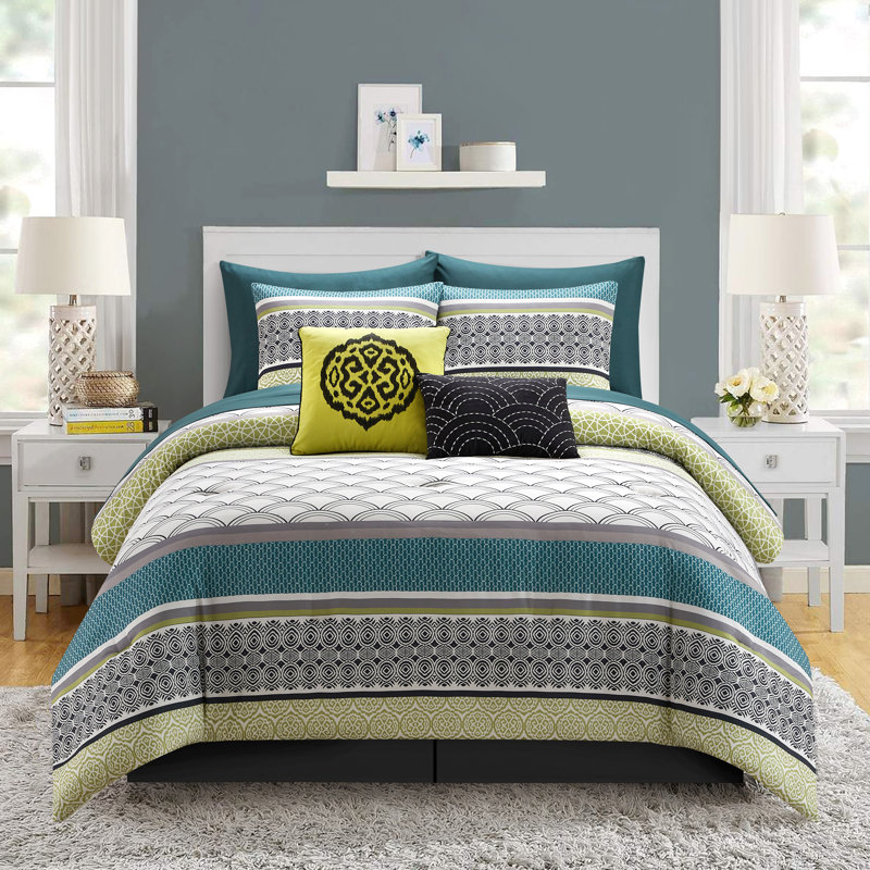 Ensemble d'édredon en microfibre jaune / bleu 10 pièces Duleba, Édredon très grand lit californien + 2 taies dé