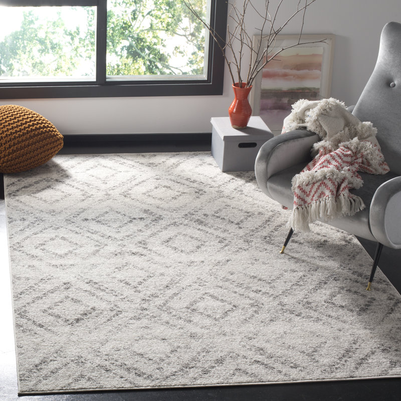 Moroccan Area Rug, Ivory/Green, Rectangle 155 x 229 cm