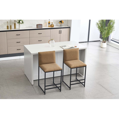 Ensemble de 2 chaises de salle à manger modernes avec coussins en lin et dossier rembourrés en fer