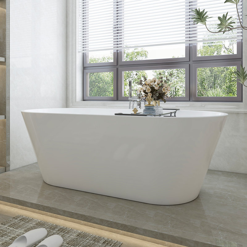 67'' x 32'' Freestanding Soaking Acrylic Bathtub, Pure White