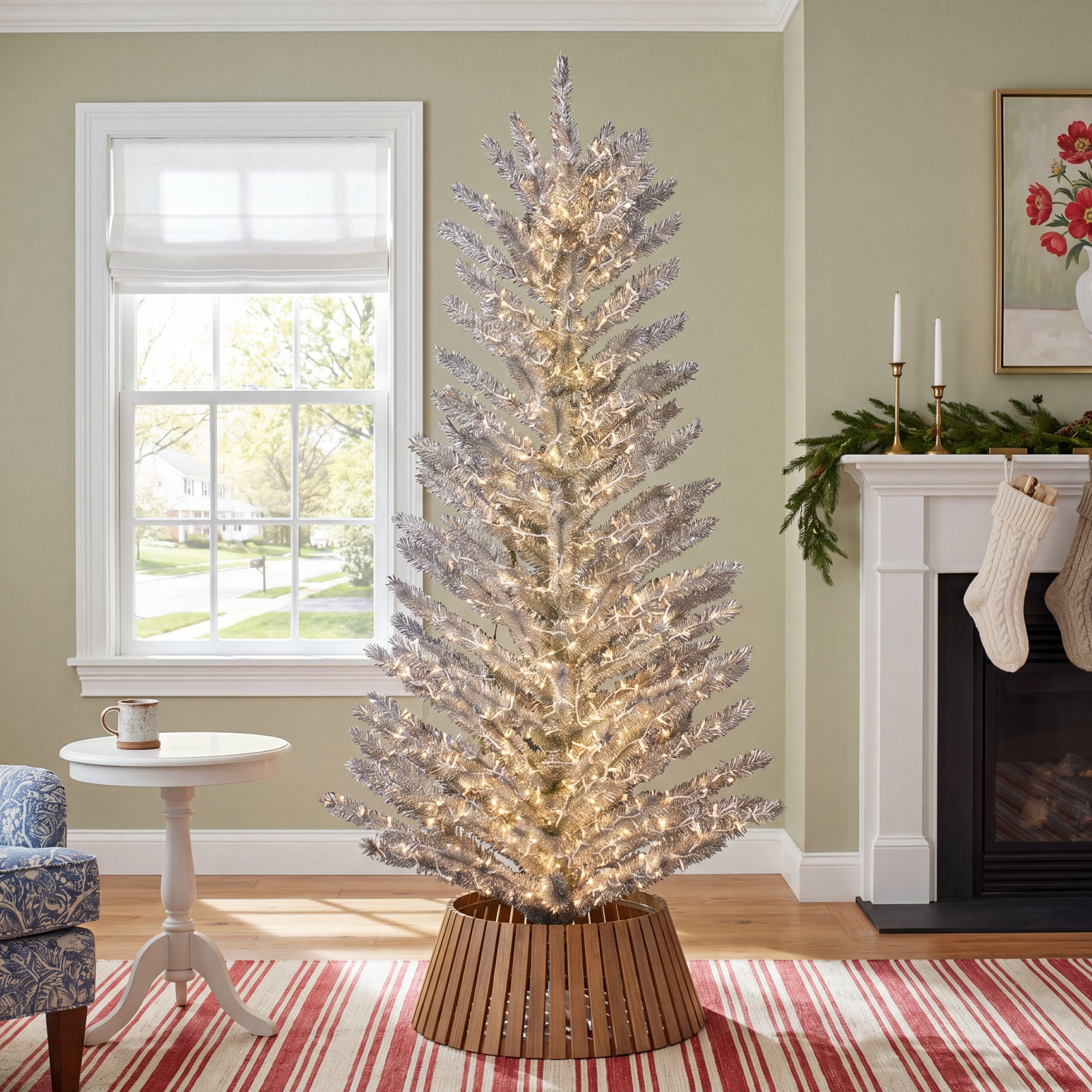 Pre-Lit Tinsel Christmas Tree, 7', Warm White