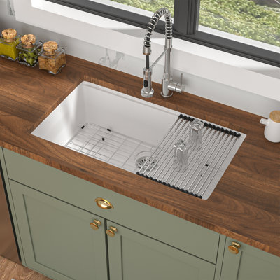 32"L x 19"W Undermount Workstation Quartz Kitchen Sink Single Bowl Granite Composite Kitchen Sink with Cutting Board,Roll-up Rack