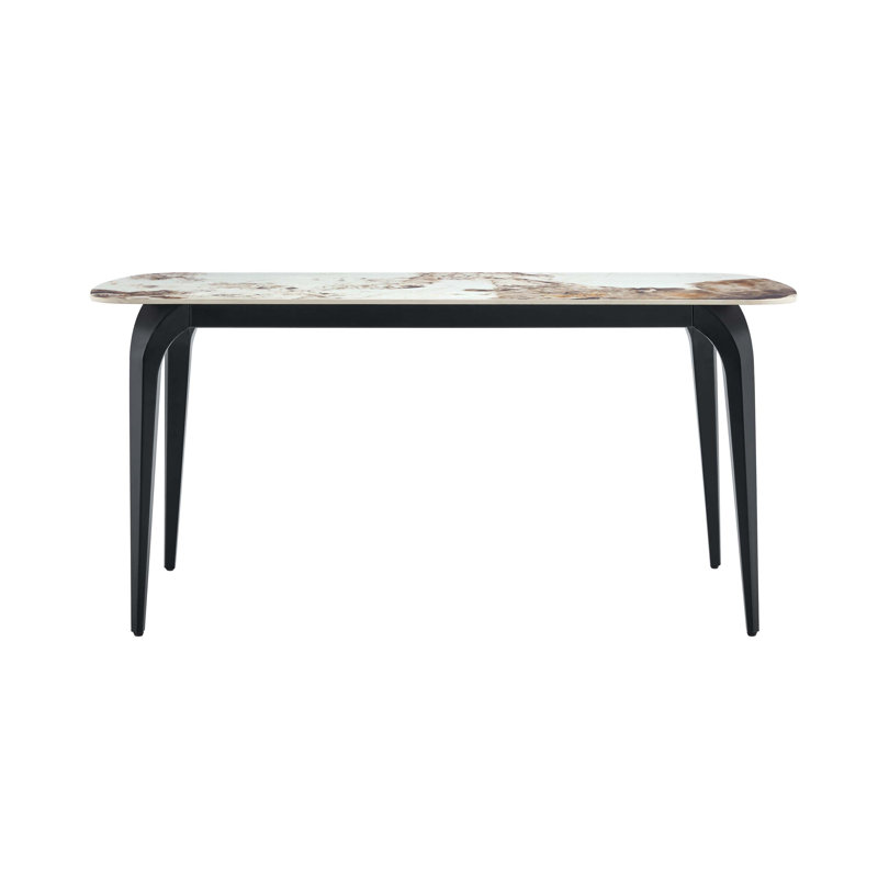 Table de salle à manger moderne en pierre frittée beige moderne avec base en métal robuste, résistante à la chaleur et aux rayures pour la cuisine et la salle à manger