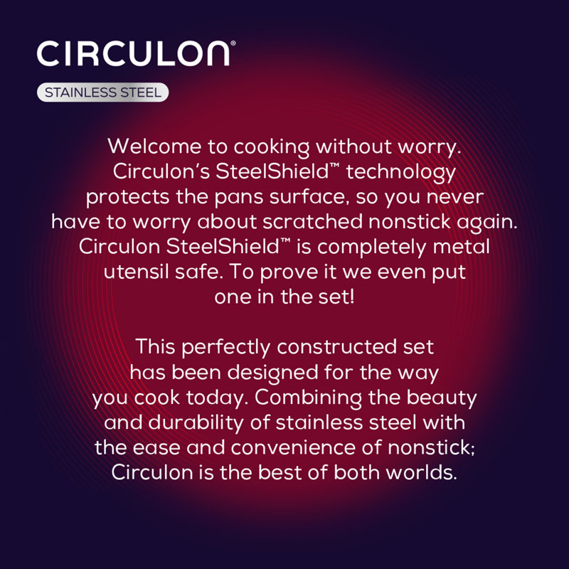 Circulon Steelshield S-Series Stainless Steel induction Hybrid Nonstick Dishwasher Safe Twinpack Frying Pan Set - 20cm and 26cm Frying Pans