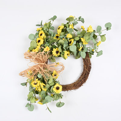 Artificial Farmhouse Greenery Foliage Leaves Sunflower Spring Summer Front Door Wreath