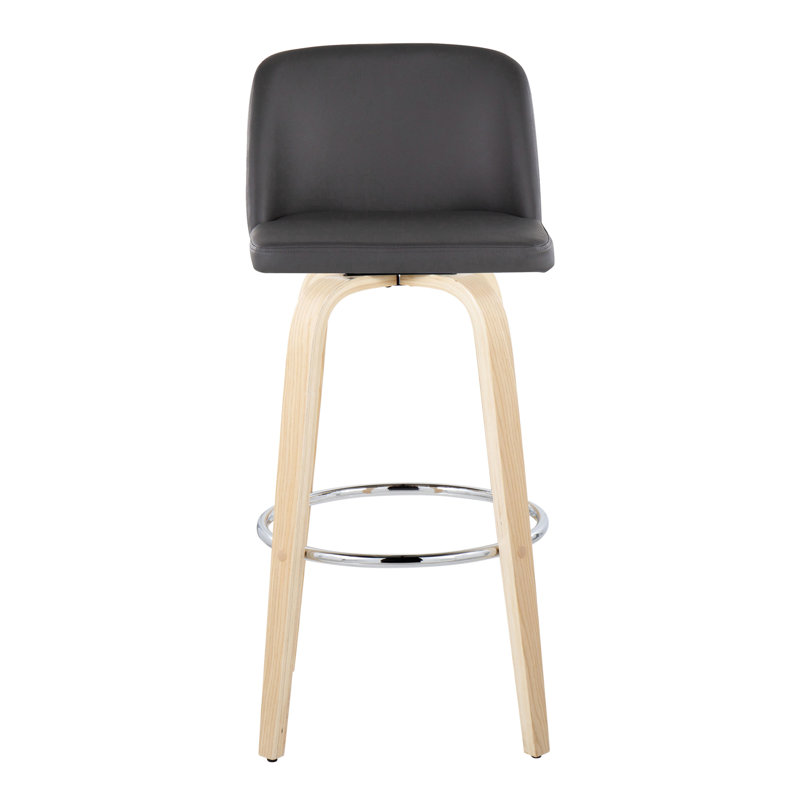 Thea 30" Fixed-Height Bar Stools with Bent Wood Legs & Round Footrest, Gray, Natural/Chrome, Bar Stool (29.5" Seat Height)