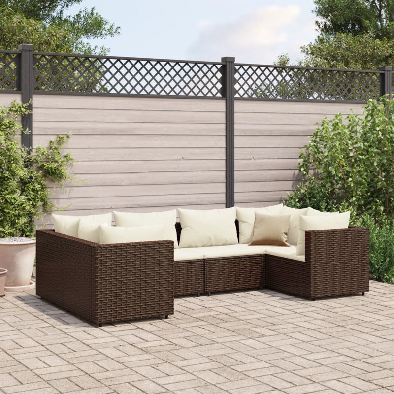 Vidaxl 6 Piece Patio Lounge Set With Cushions Poly Rattan, Cream, Brown