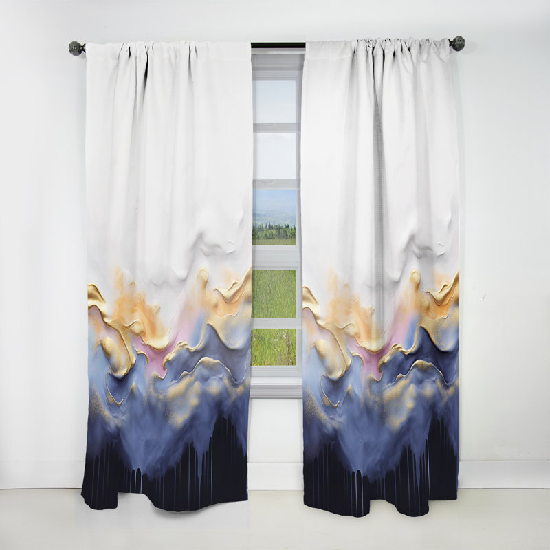 Rideau obscurcissant abstrait bleu et jaune à motif de cascade I - 1 panneaux, L 52 po x L 120 po