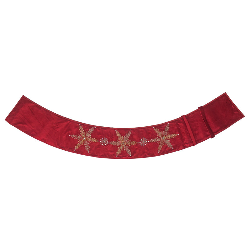 Red Velvet Adjustable Christmas Tree Collar with Gold Embroidered Snowflakes
