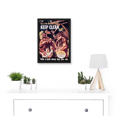 Military War World WWII USA Keep Clean Health Bath Shower Soldier 1 Piece Single Picture Frame Wall Art