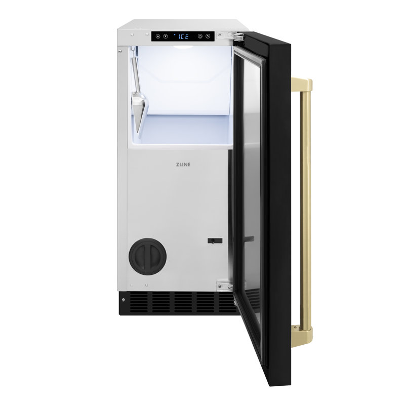 ZLINE Autograph 15 inch Touchstone Clear Cube Ice Maker w/ Polished Gold Handle, Black Matte/Champagne Bronze