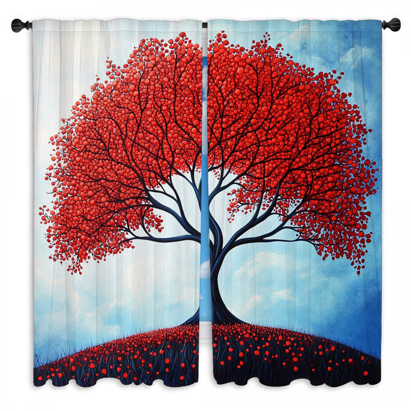 Rideaux de fenêtre d'arbre, rideaux botaniques traditionnels - 2 panneaux, L 40 po x L 82 po