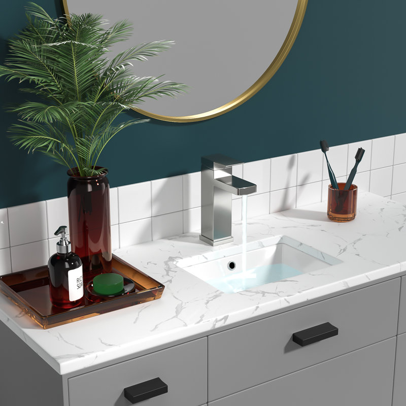 18" W x 13" D White Ceramic Rectangular Undermount Bathroom Sink with Overflow