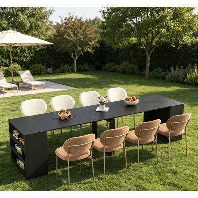 27.5"-122.8" Extendable Foldable Dining Room Table For 4-10 People, Rectangle Multifunctional Expandable Console Kitchen Living Meeting Room Furniture
