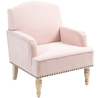 Fauteuil moderne avec revêtement rose et pieds robustes en bois, pour la décoration du salon de la chambre, rembourré en rose rosé, pieds rétro