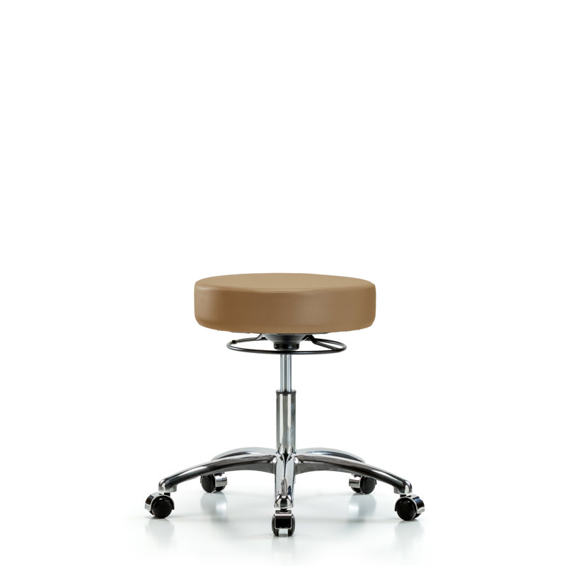 Tabouret de laboratoire réglable en hauteur Katelin, Roulettes chromées, Vinyle taupe