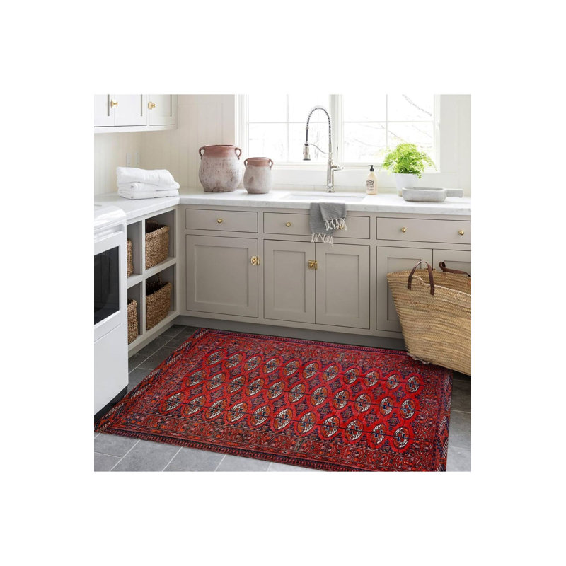 Tapis décoratif rétro bourgogne, Tapis de couloir 4 pi 11 po x 9 pi 10 po inclus
