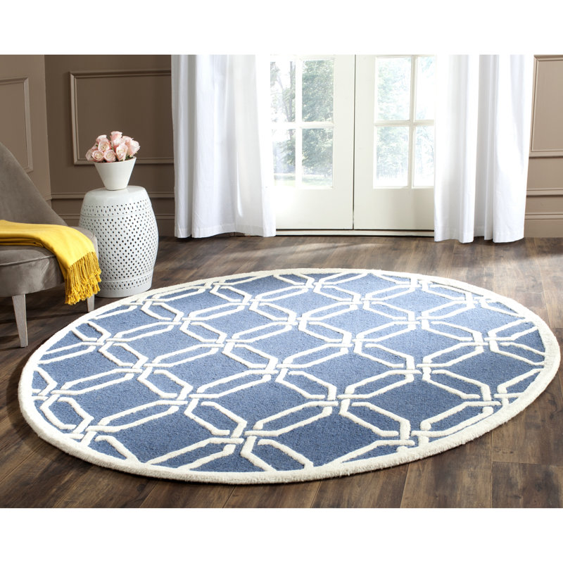 Deedgra Hand Tufted Wool Geometric Rug, Round 6'