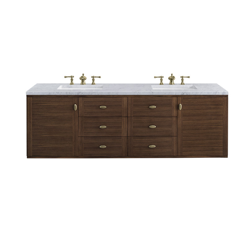 Amberly 72'' W Double Vanity, Carrara White, 8" Widespread