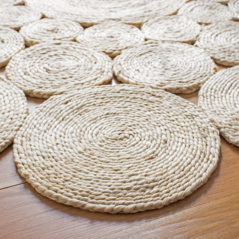 Tapis de couleur unie en jute tissé à la main Easley, Rond 7 pi