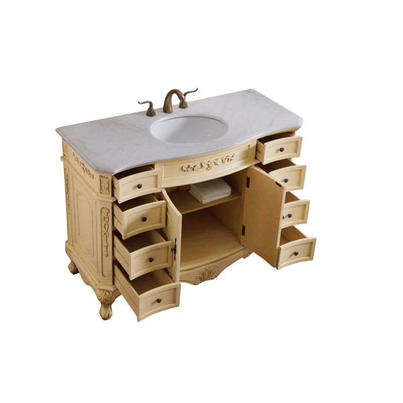 Ensemble de meuble-lavabo simple 48 po Lunette, Beige antique clair, Blanc/brun