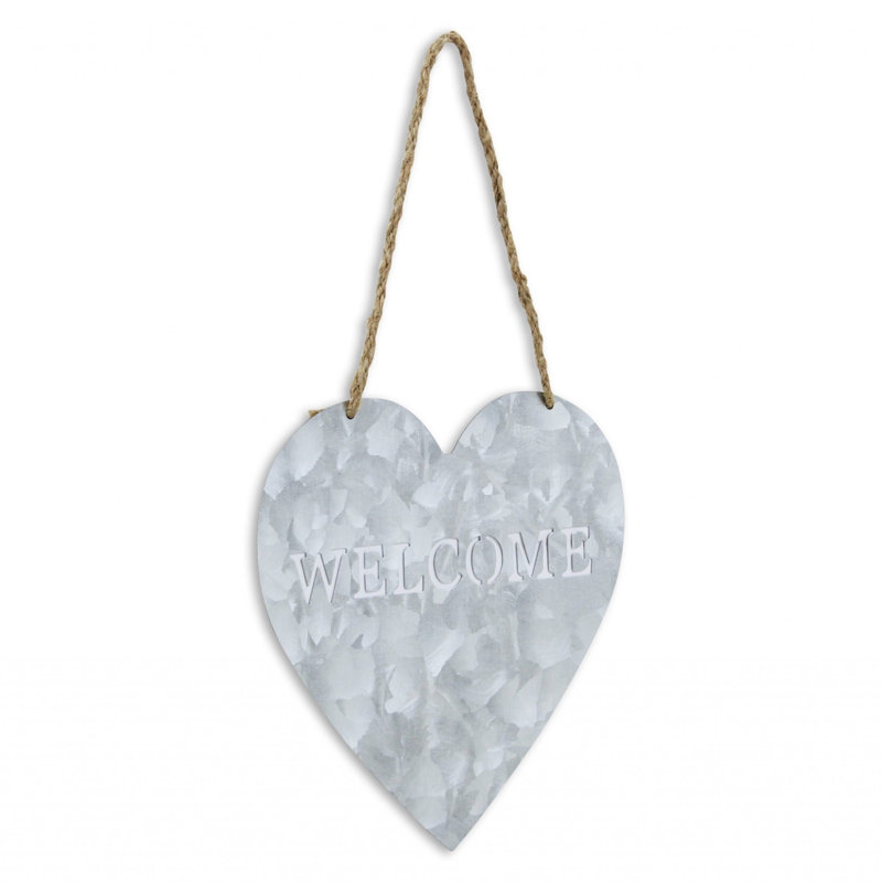 10" Gray Galvanized Metal Heart Shaped Welcome Wall Decor, 9.5' x 9.5' x 0.25'