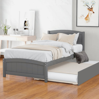 Twin Size Platform Bed With Trundle And Grey Finish, Space-Saving And Stylish For Modern Bedrooms