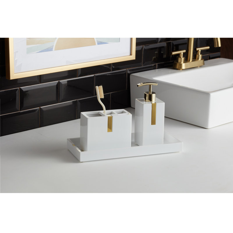 Houston Street Bathroom Accessory Set, White/Gold