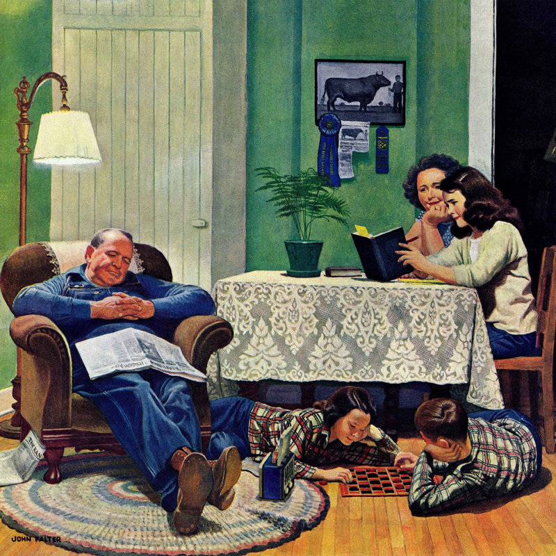 After Dinner At The Farm by John Falter - Wrapped Canvas Painting, 46cm H x 46cm W