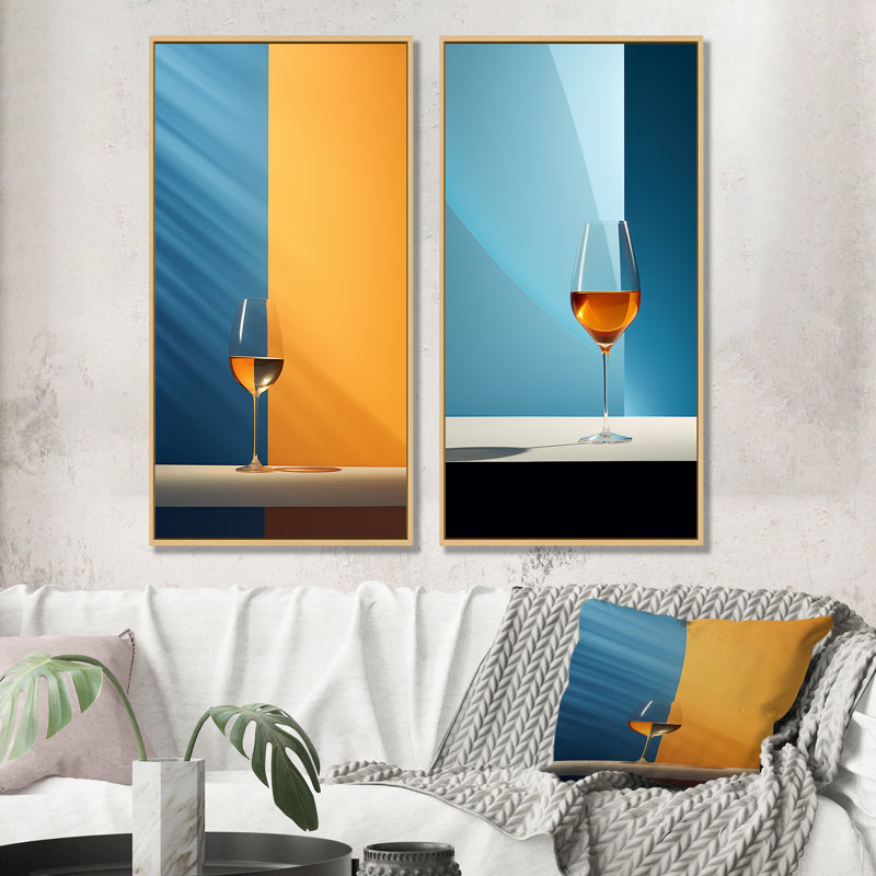 Aperitifs Allure - Ensemble de 2 impressions sur toile de vin, Encadrement brun, H 32 po x l 33 po