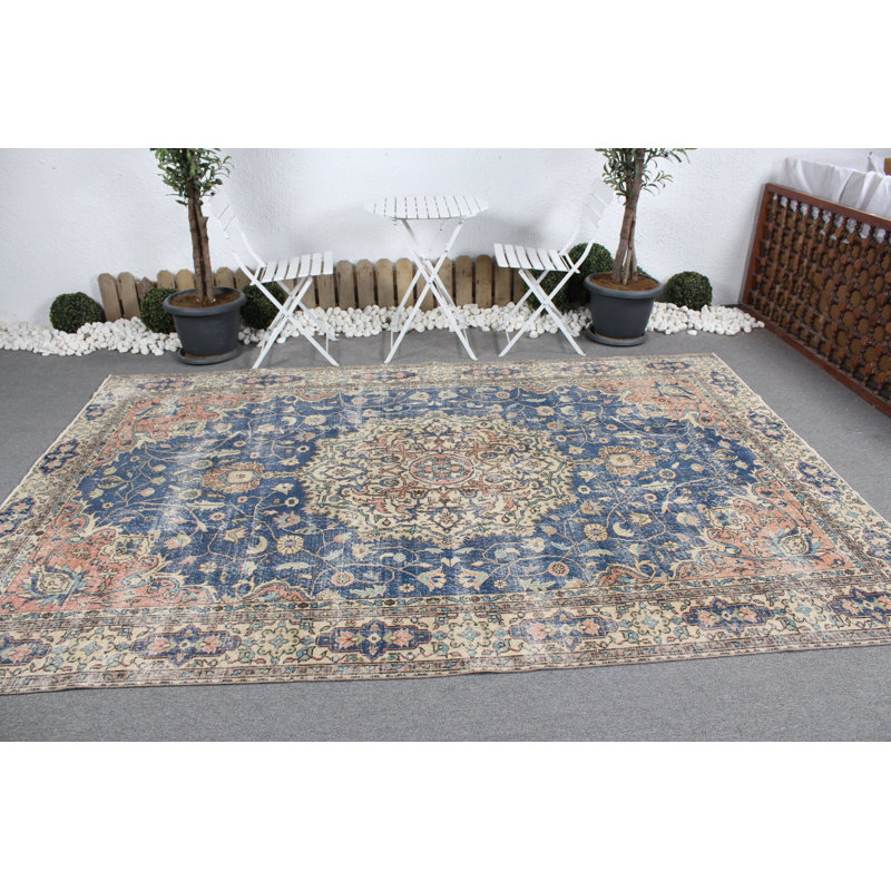 Tapis turc antique surdimensionné bleu marine pour les salons, décoration de plancher oriental bohémien rétro