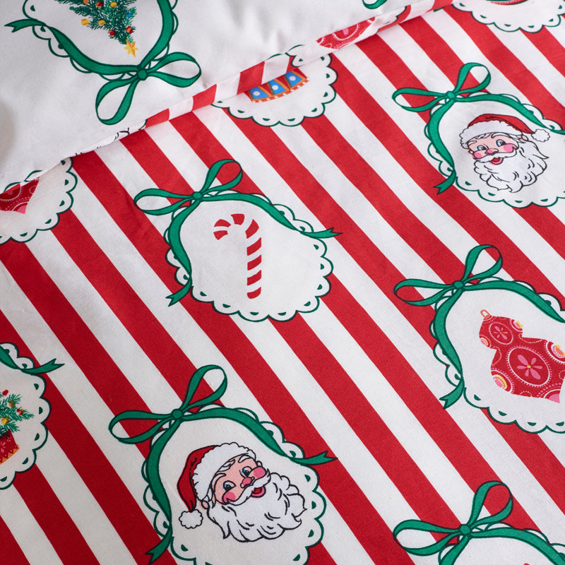 Christmas Vintage Stripe Reversible Duvet Cover Set, Single