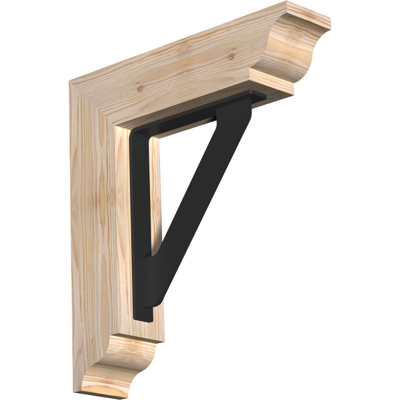 Support traditionnel en fer simple de 2 po d'épaisseur, H 18 po x P 15 1/2 po, Sapin Douglas (l 4 po x P 4 po)