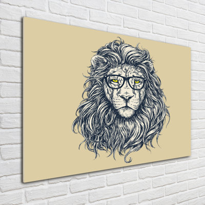 Lion Hipster - No Frame Print on Glass
