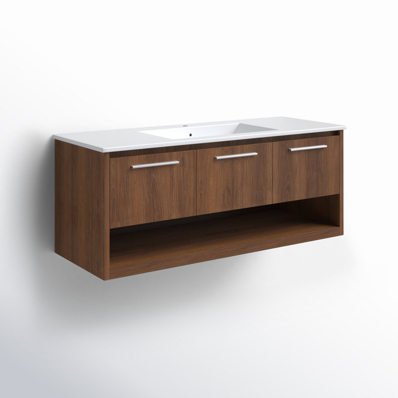 Ensemble de meuble-lavabo mural simple 48 po Kasper, Noyer brun