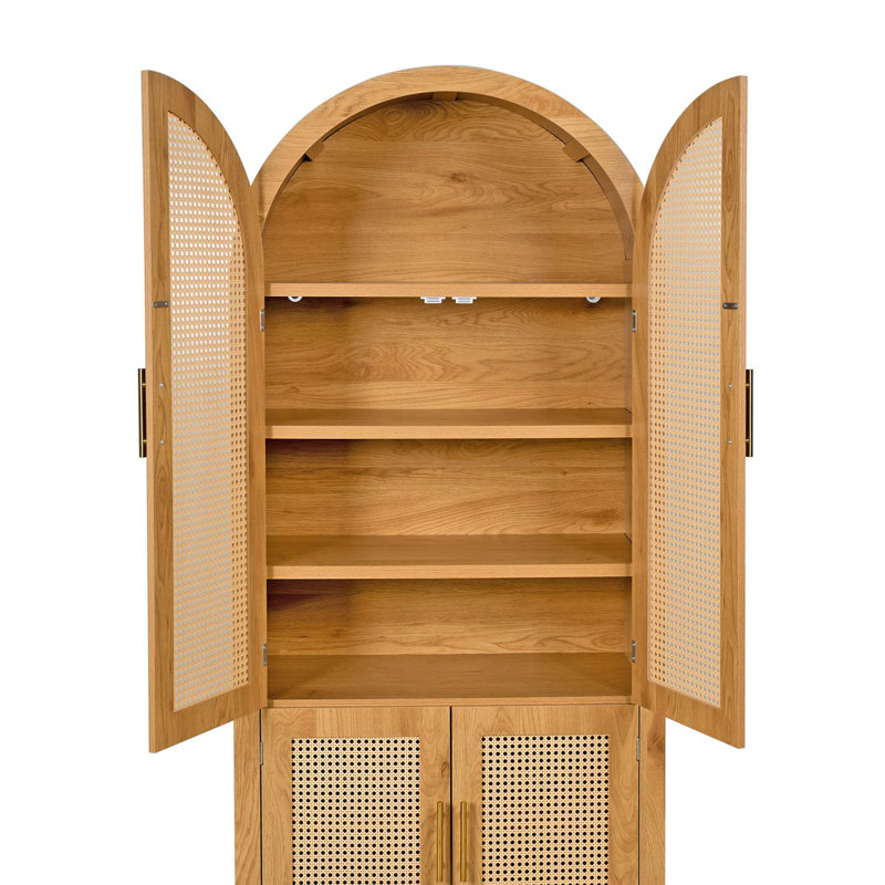 Armoire de rangement Modern Farmhouse avec portes en rotin et tablettes réglables, Oak