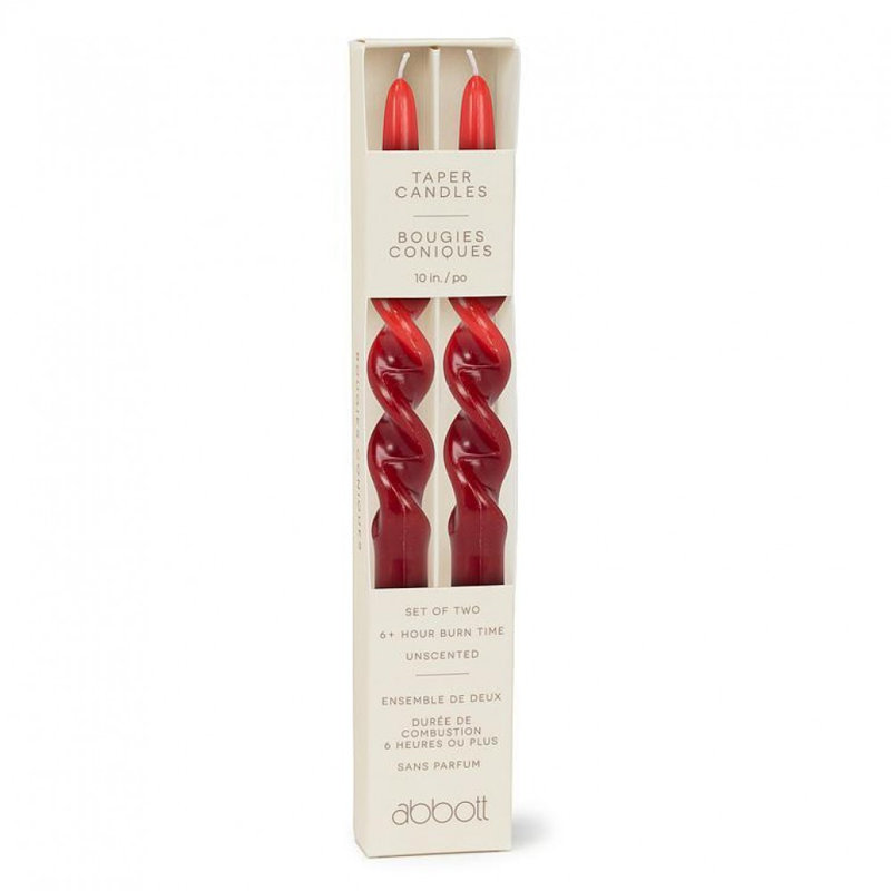 Set Of 2 Large Spiral 2-Tone Taper Candles, Burgundy