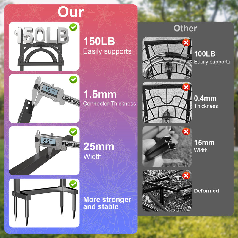 Garden Hose Holder Outdoor Freestanding Heavy Duty Water Hose Metal Storage Stand Hanger Rack,4 Anchor Points