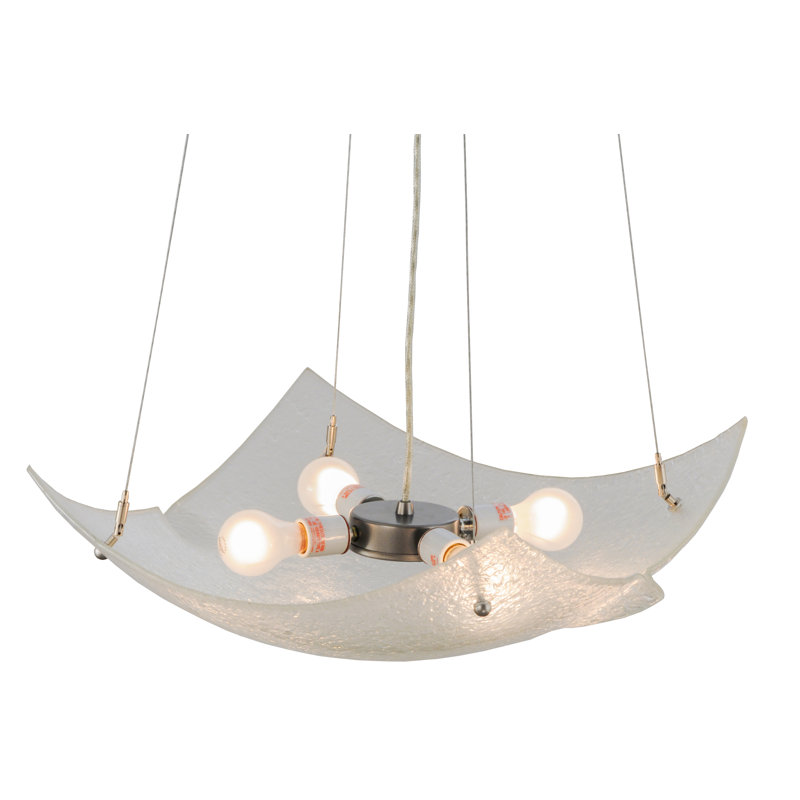 Lustre carré/rectangulaire à 4 lumières ombrées, Transparent