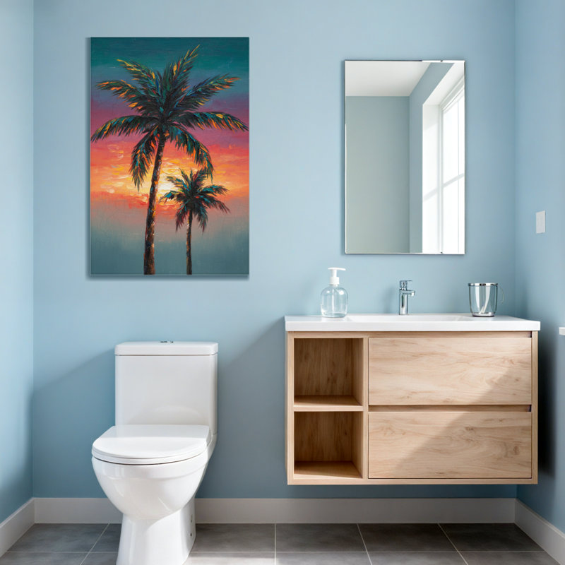 «Plants & Flowers Palm Trees Sunset Sky Colors», reproduction d'art sur toile, H 24 po x l 16 po