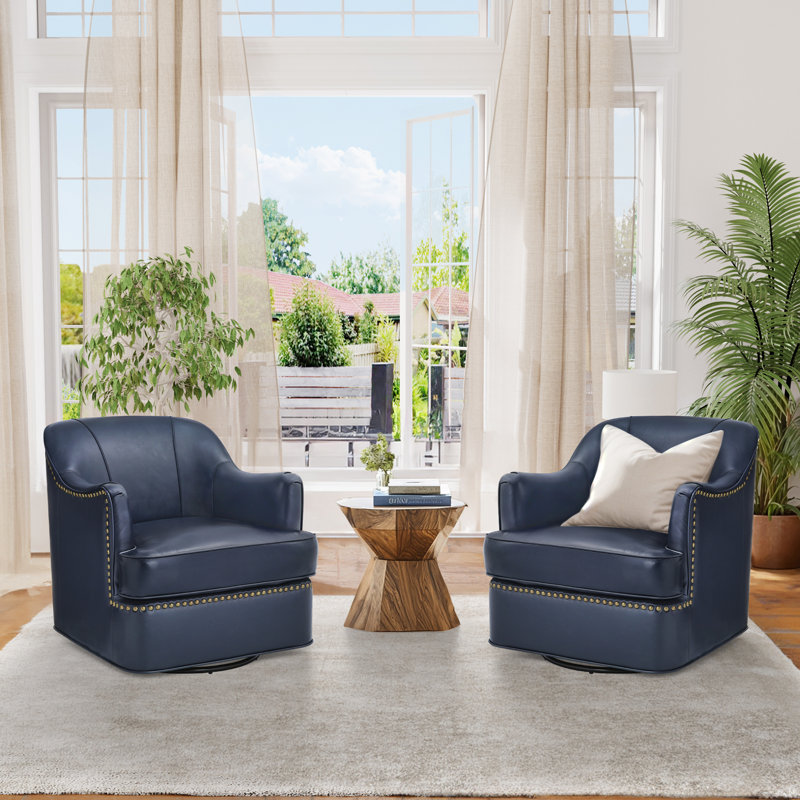 Fauteuil demi-tonneau pivotant en cuir véritable, Marine