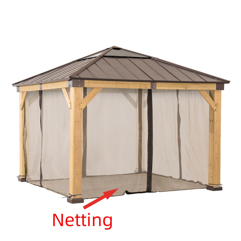 Sunjoy Universal Mosquito Netting for Wood Framed Gazebos, 4-Panel Screen Walls for Outdoor Patio with Zipper (Mosquito Net Only)