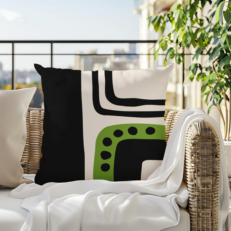 Oreiller carré réversible intérieur / extérieur Tobe Minimalist, H 17 po x l 17 po, Chartreuse / noir / blanc cassé