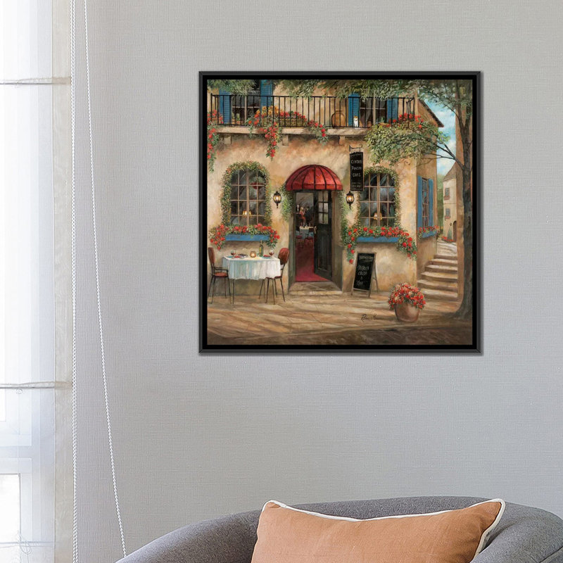 «Centro Piazza Café», reproduction sur toile, H 26 po x l 26 po x P 1,5 po, Toile avec cadre noir, Pas de tapis