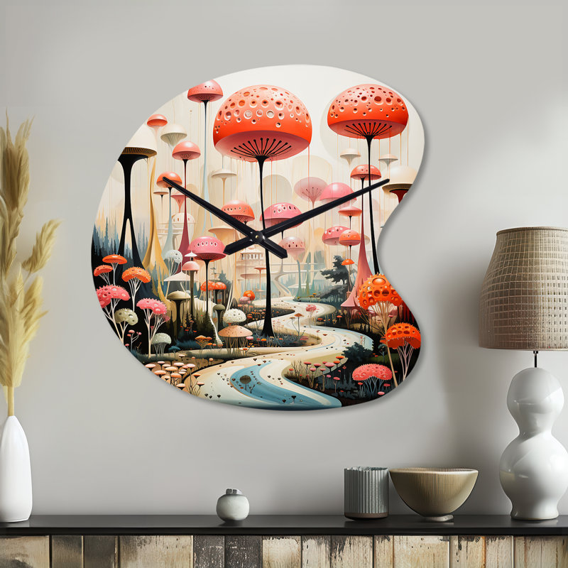 Horloge murale colorée Mid-Century Mid-Century Mushroom Dreams II - Mid-Century, Petit