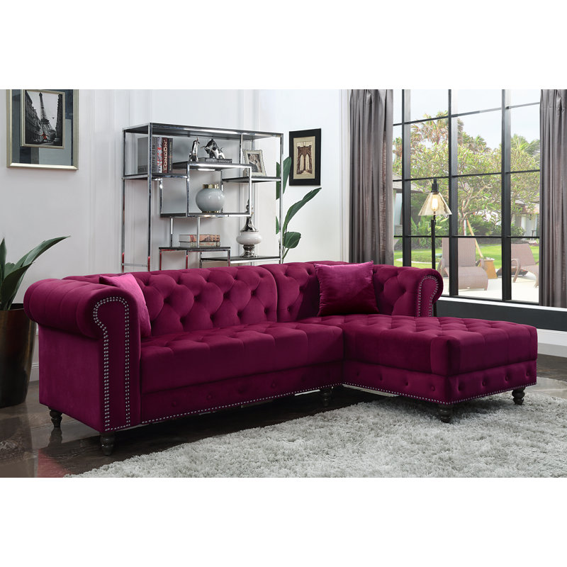 Crim Sectional Sofa, Red Velvet