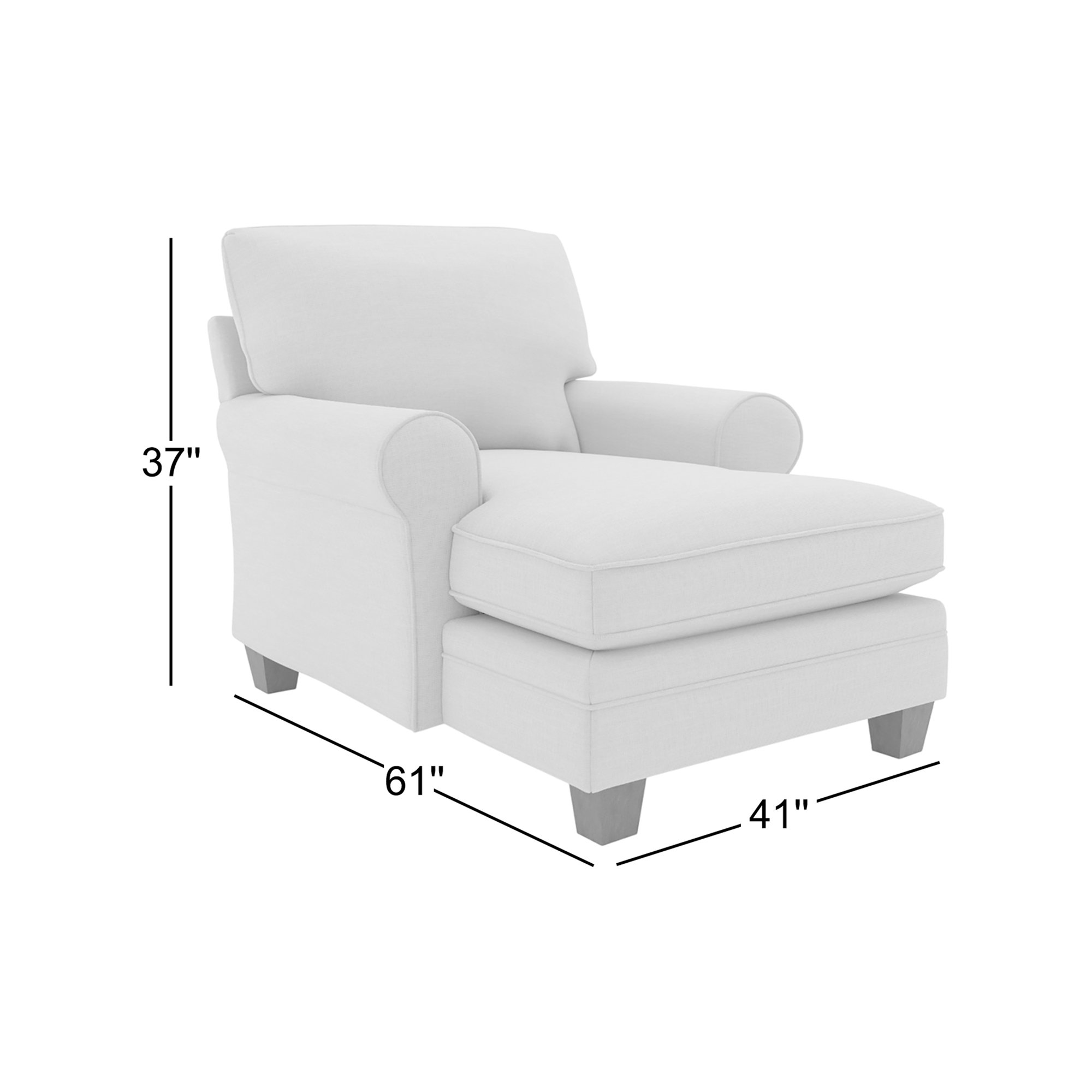 Upholstered Chaise Lounge, Ivory-22533, Dark Walnut