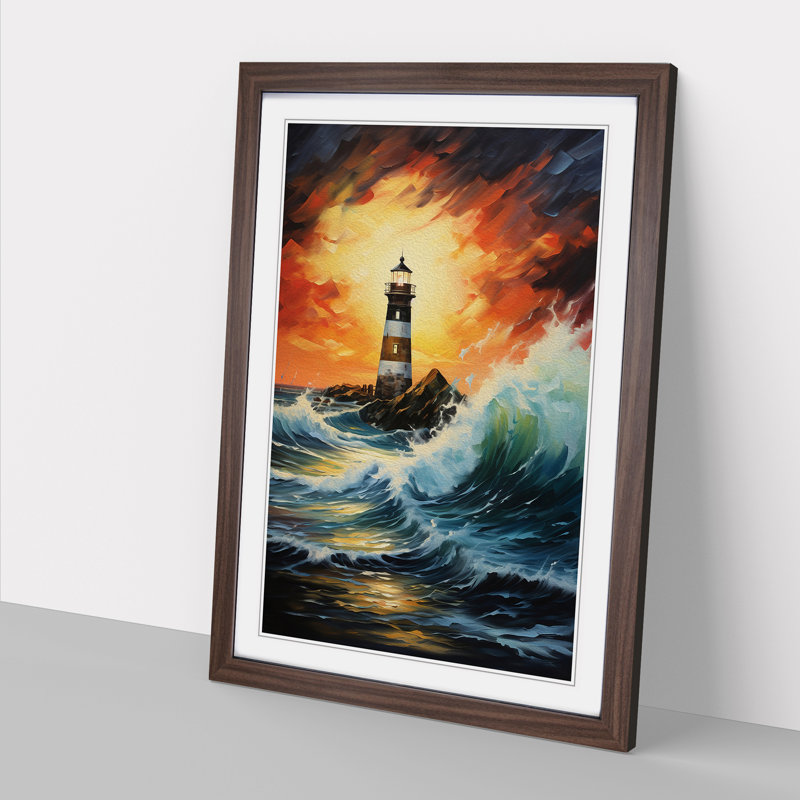 Lighthouse Action No.3 - Single Picture Frame Print on Wood, Walnut, 34cm H x 25cm W x 2cm D