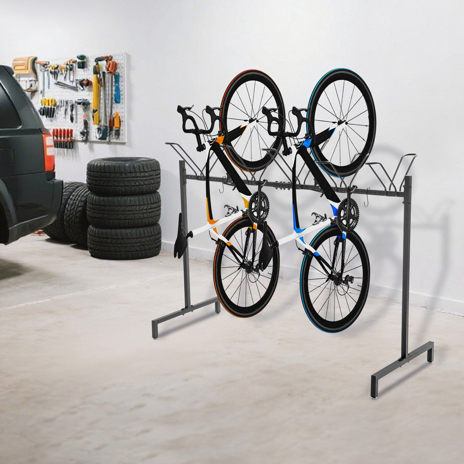 Latitude Run® 5-Slot Bicycle Parking Rack With Hooks For Storing ...
