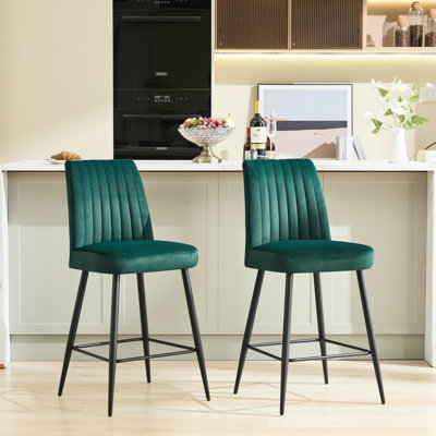 Facile à installer - 2 tabourets de bar en velours avec pieds de fer réglables thermolaqués - noir